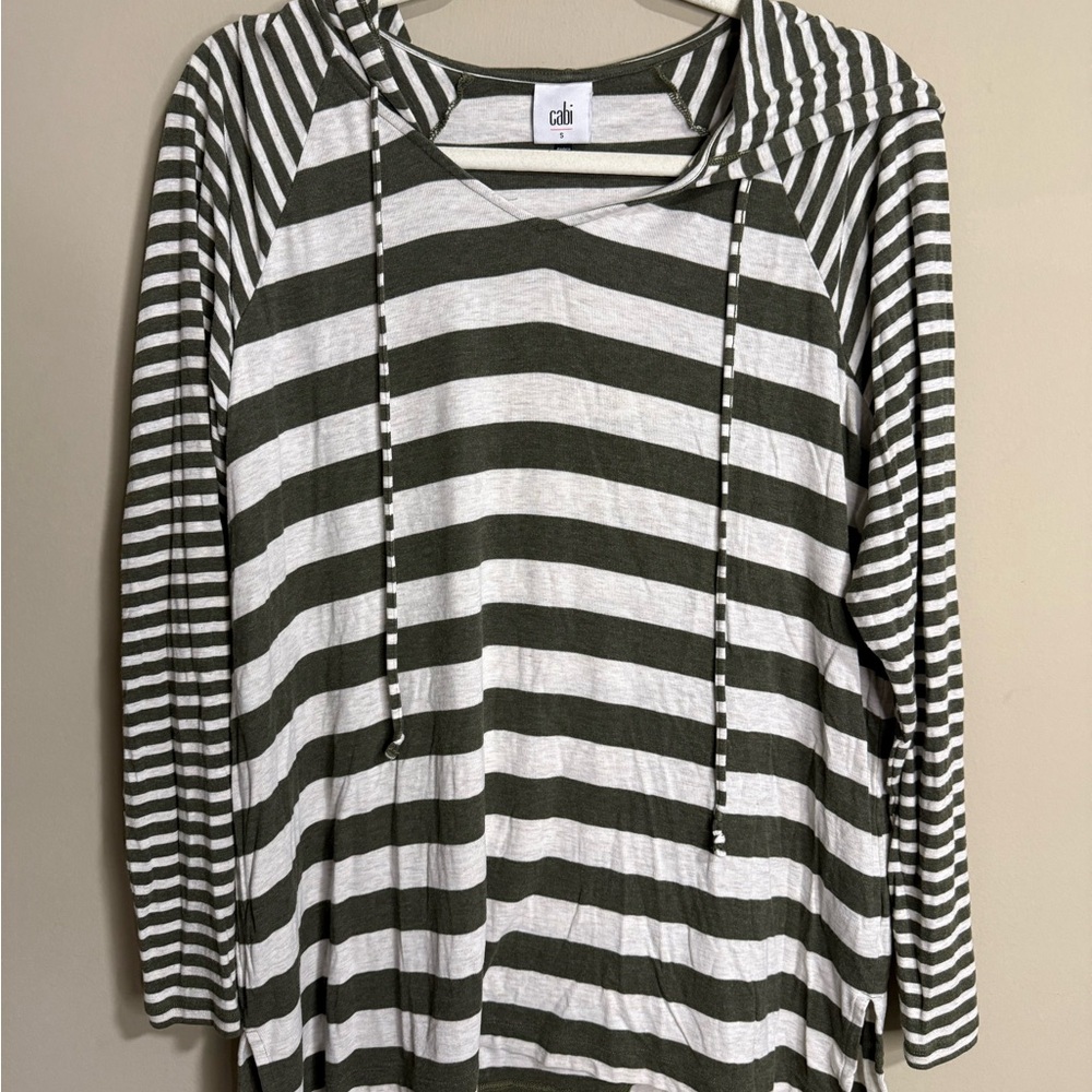 Cabi Striped Green and White Women's tshirt hoodie